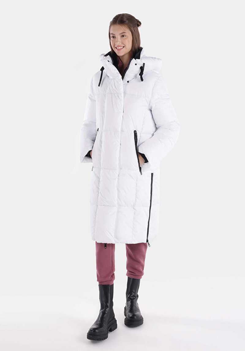 Afișați detalii pentru Regular Fit Glugă Căptușit Cu Fermoar Halat Alb Pentru Femei