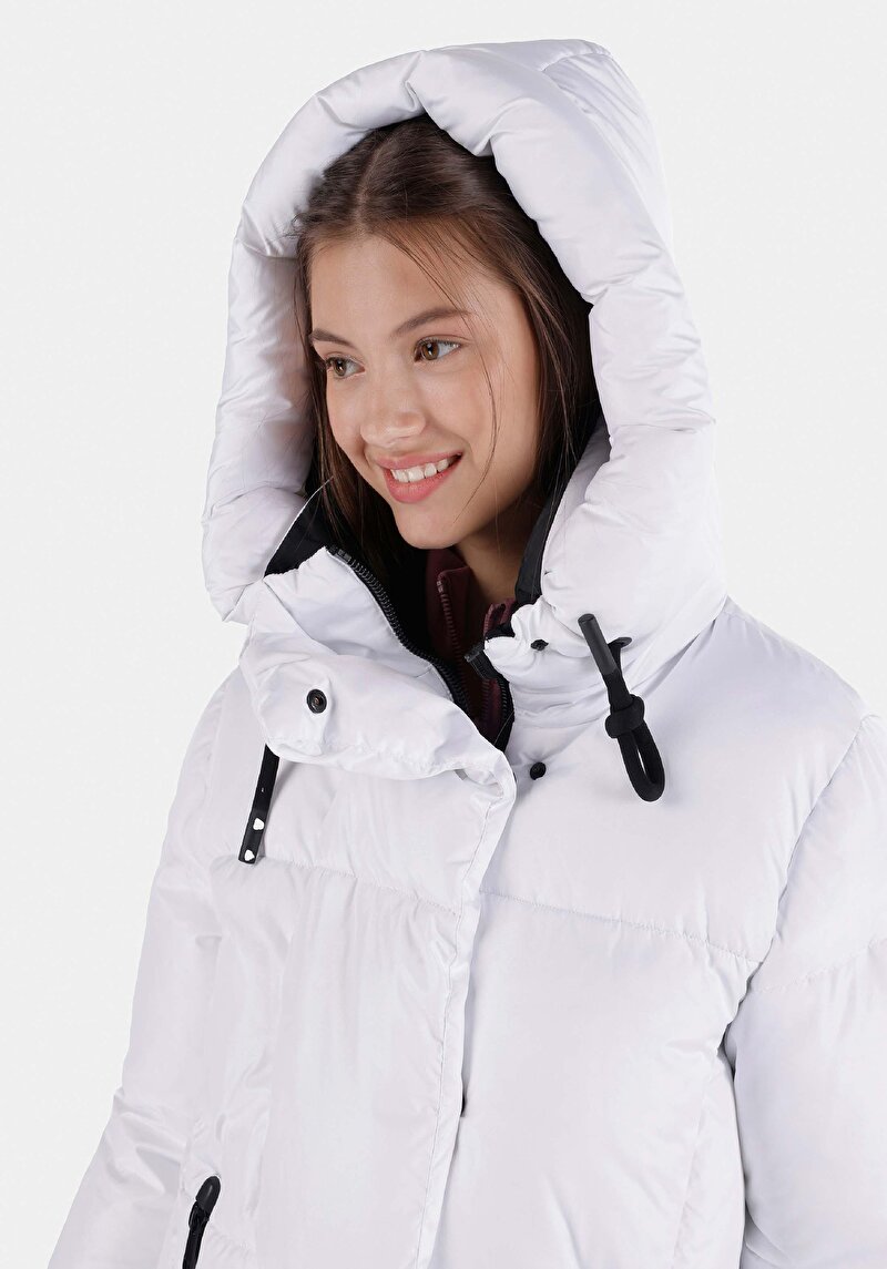 Afișați detalii pentru Regular Fit Glugă Căptușit Cu Fermoar Halat Alb Pentru Femei