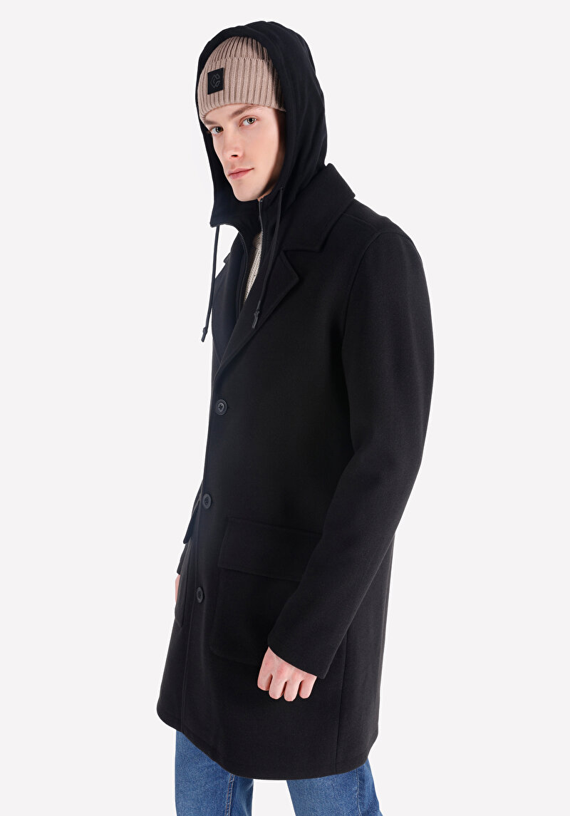 Imagine a Palton Negru Pentru Bărbați Regular Fit