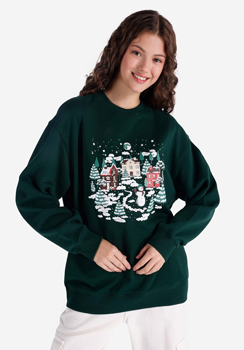 Imagine a Hanorac / Bluza De Dama Verde Comfort Fit Cl1066288