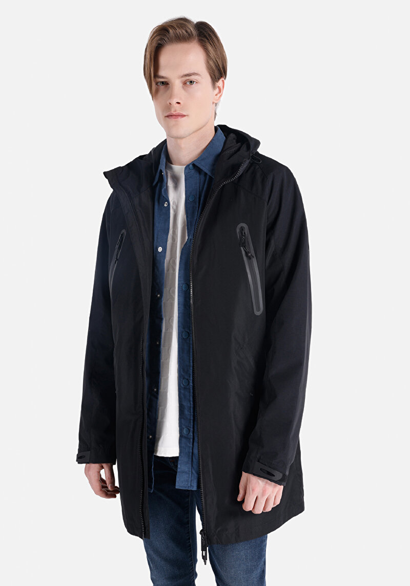 Imagine a Palton Negru Pentru Bărbați Regular Fit