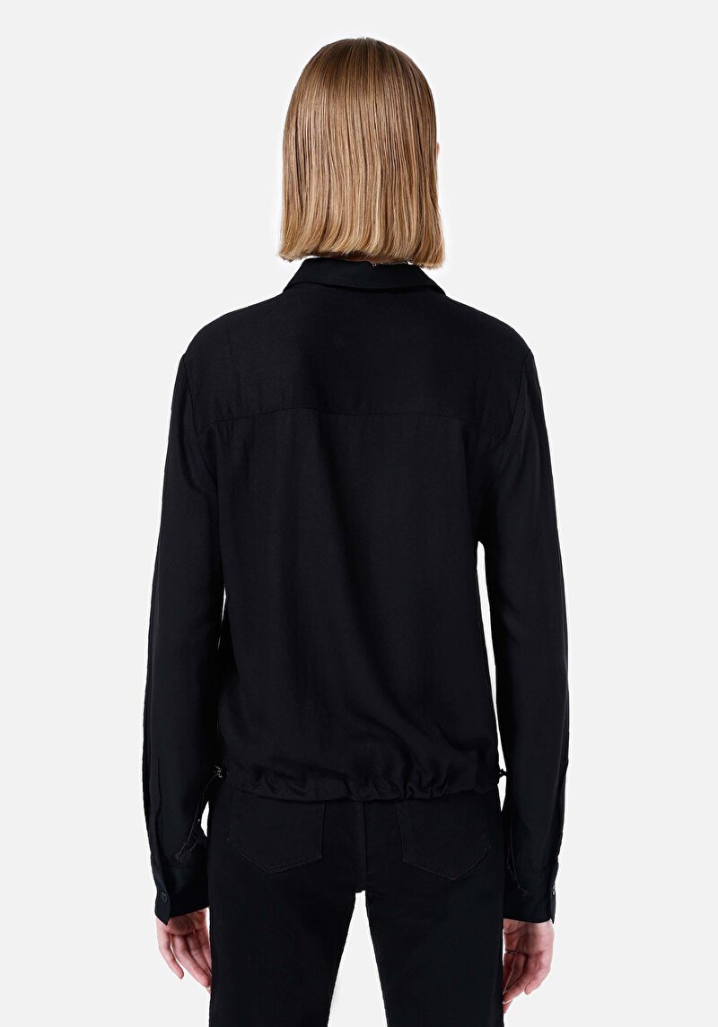 Afișați detalii pentru Cămașă Cu Gât Pentru Femei Cămașă Neagră Cu Mânecă Lungă