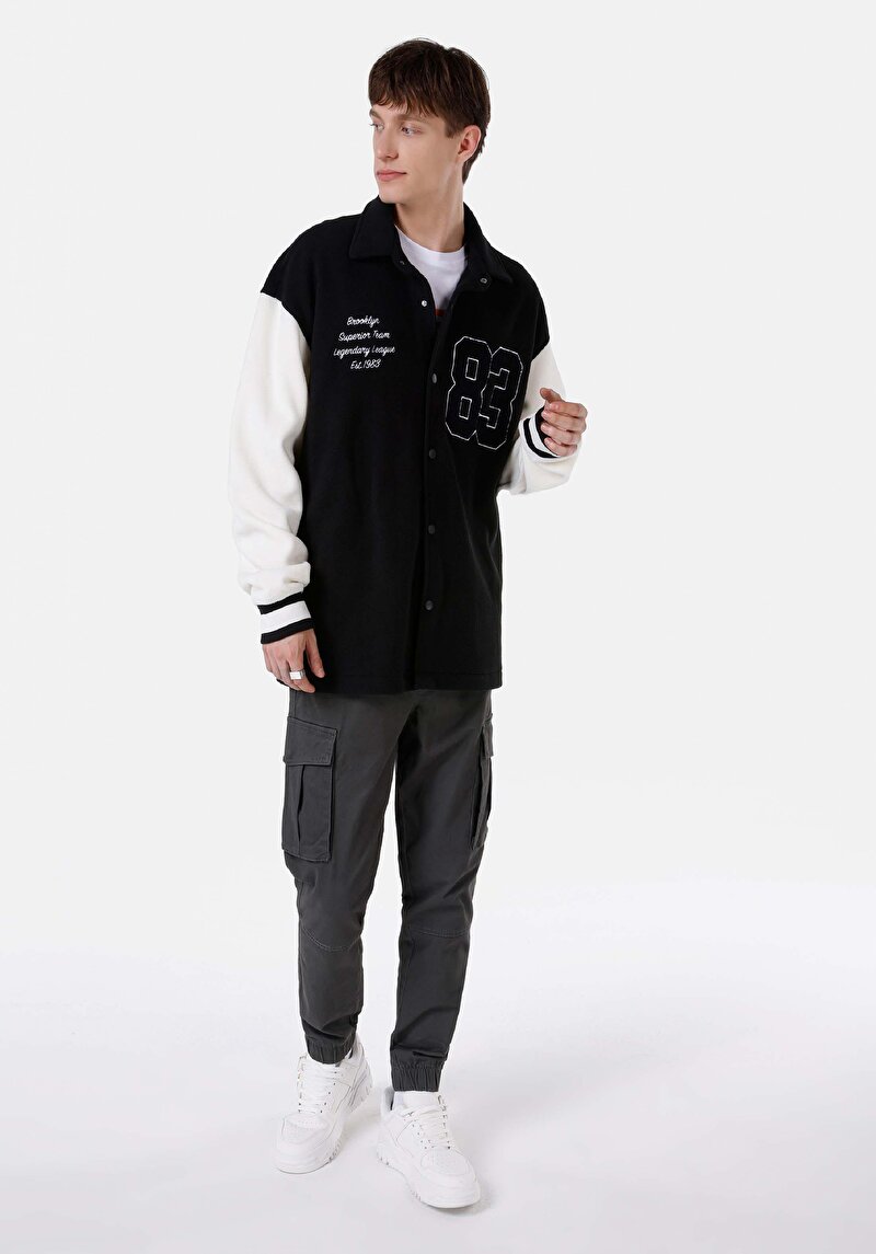 Imagine a Jacheta De Barbati Negru Cardigan gros tip colegiu în două culori Comfort Fit Cl1066770