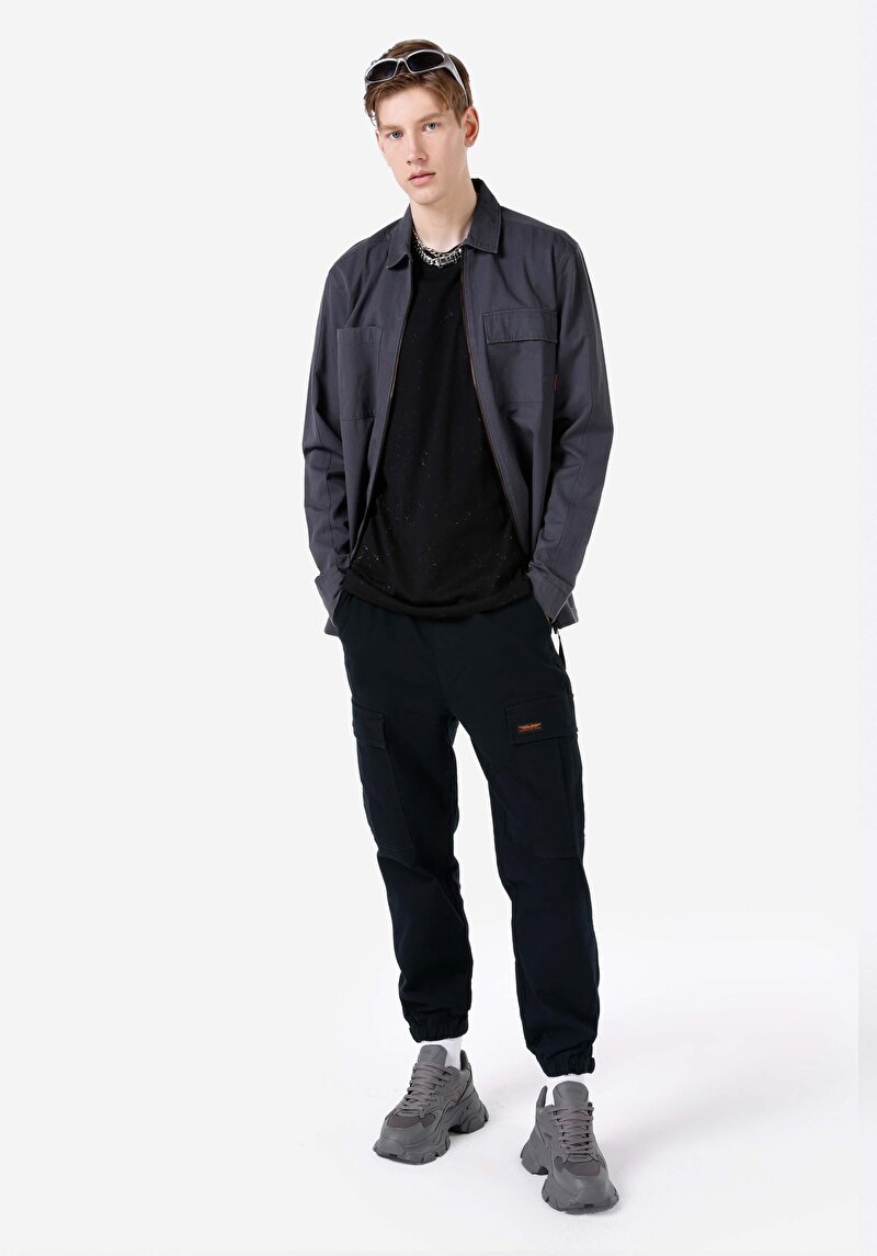 Imagine a Pantaloni Negri Pentru Bărbați Comfort Fit Mid Waist Elastic Leg