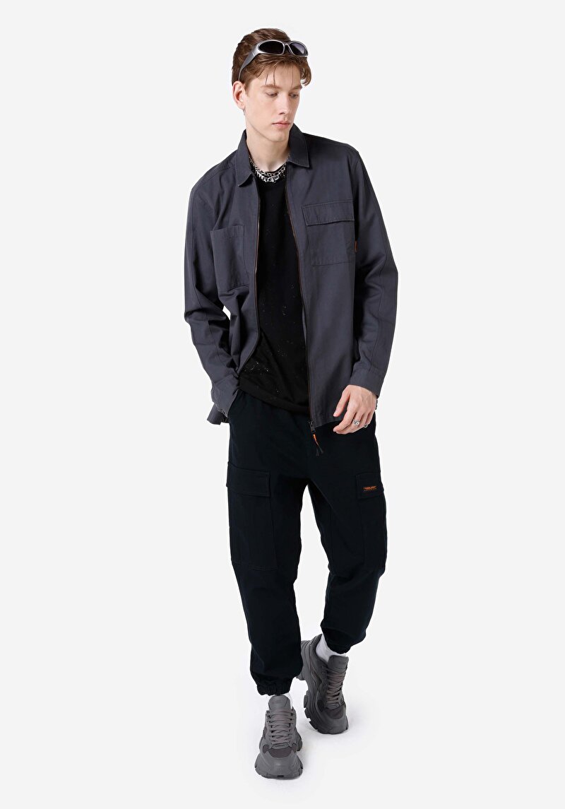 Imagine a Pantaloni Negri Pentru Bărbați Comfort Fit Mid Waist Elastic Leg