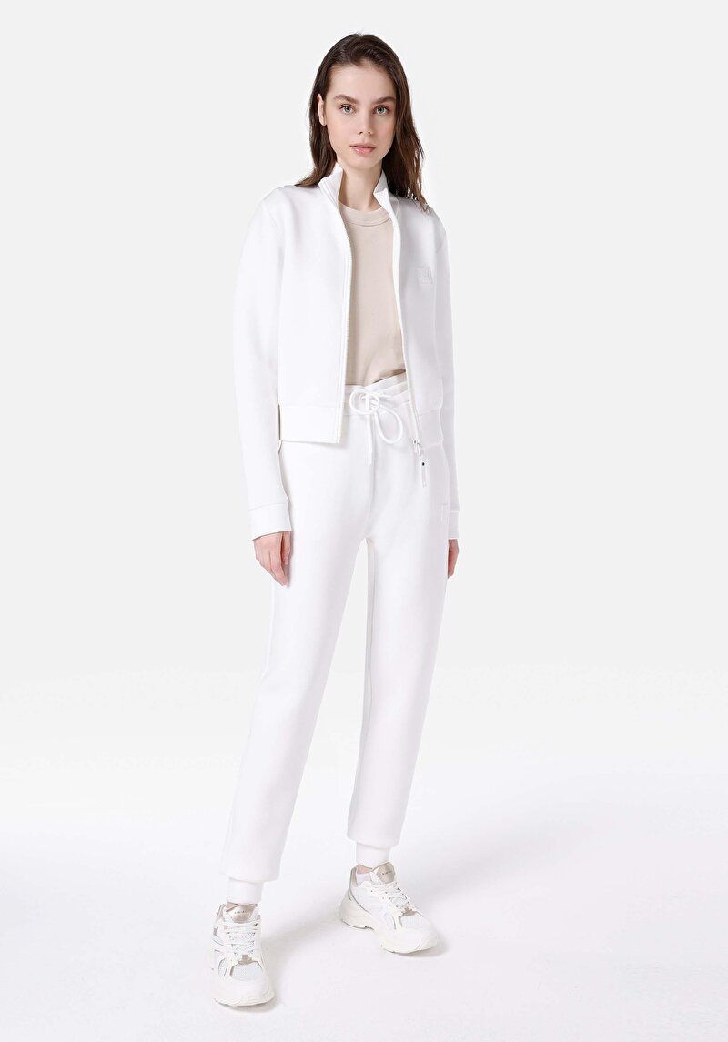 Imagine a Pantaloni De Trening Albi Pentru Femei Cu Talie Medie İmprimată Slim Fit