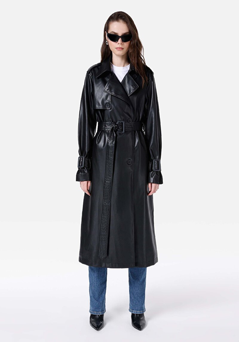 Imagine a Palton Negru Pentru Femei Regular Fit Pu