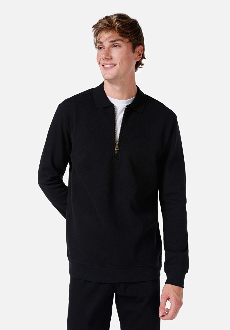 Imagine a Tricou Cu Maneca Lunga De Barbati Negru Regular Fit Cl1066754