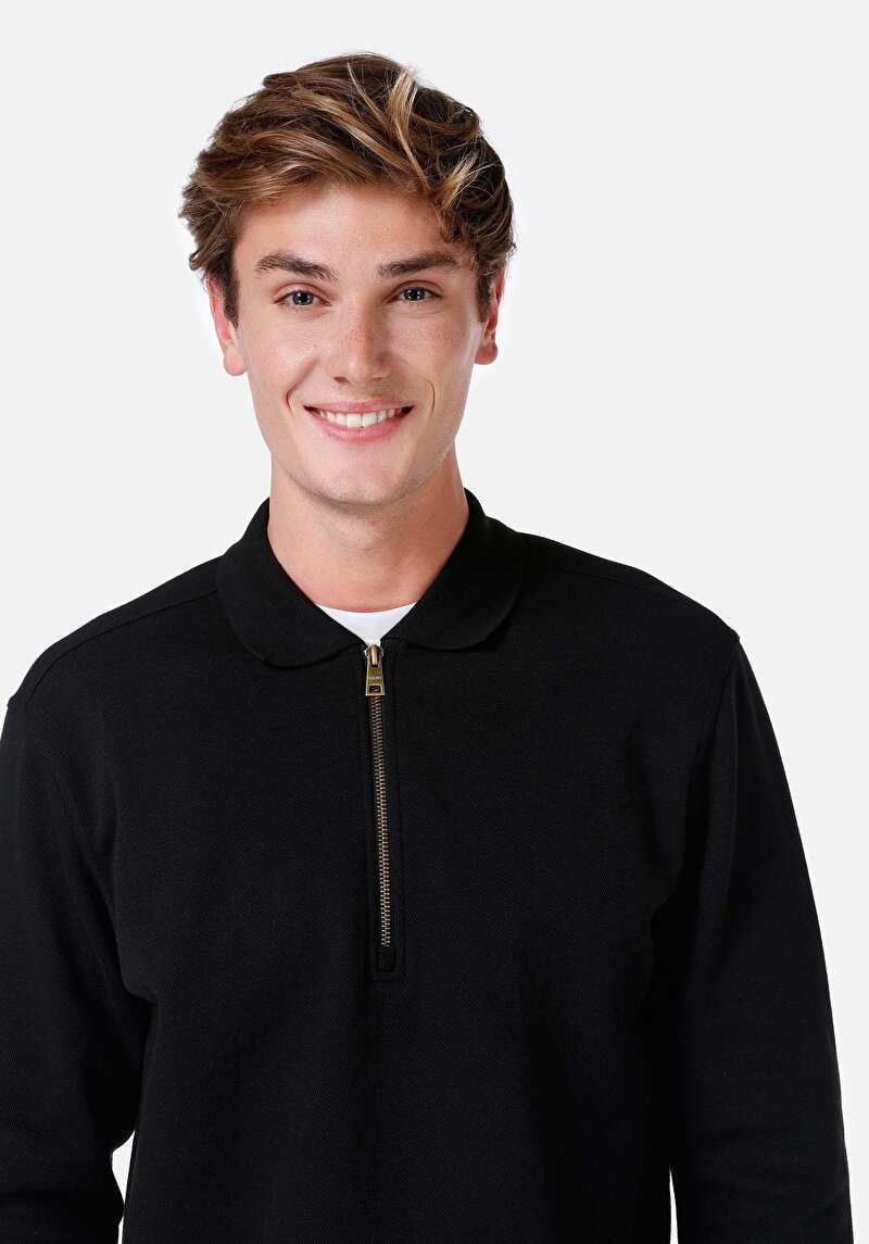 Afișați detalii pentru Tricou Cu Maneca Lunga De Barbati Negru Regular Fit  Cl1066754