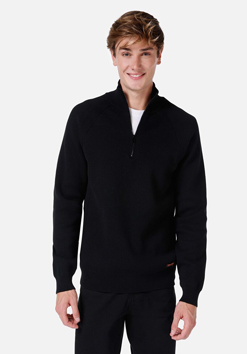 Imagine a Pulover Negru Pentru Bărbați Regular Fit Turtle Neck Jacquard