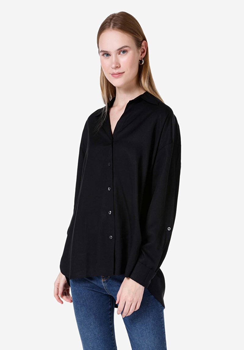 Imagine a Camasa Cu Maneca Lunga De Dama Negru Relaxed Fit Cl1067131