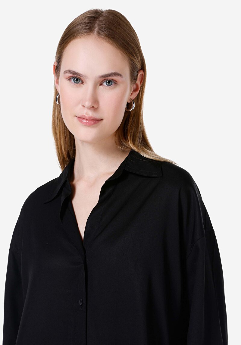 Afișați detalii pentru Camasa Cu Maneca Lunga De Dama Negru Relaxed Fit  Cl1067131