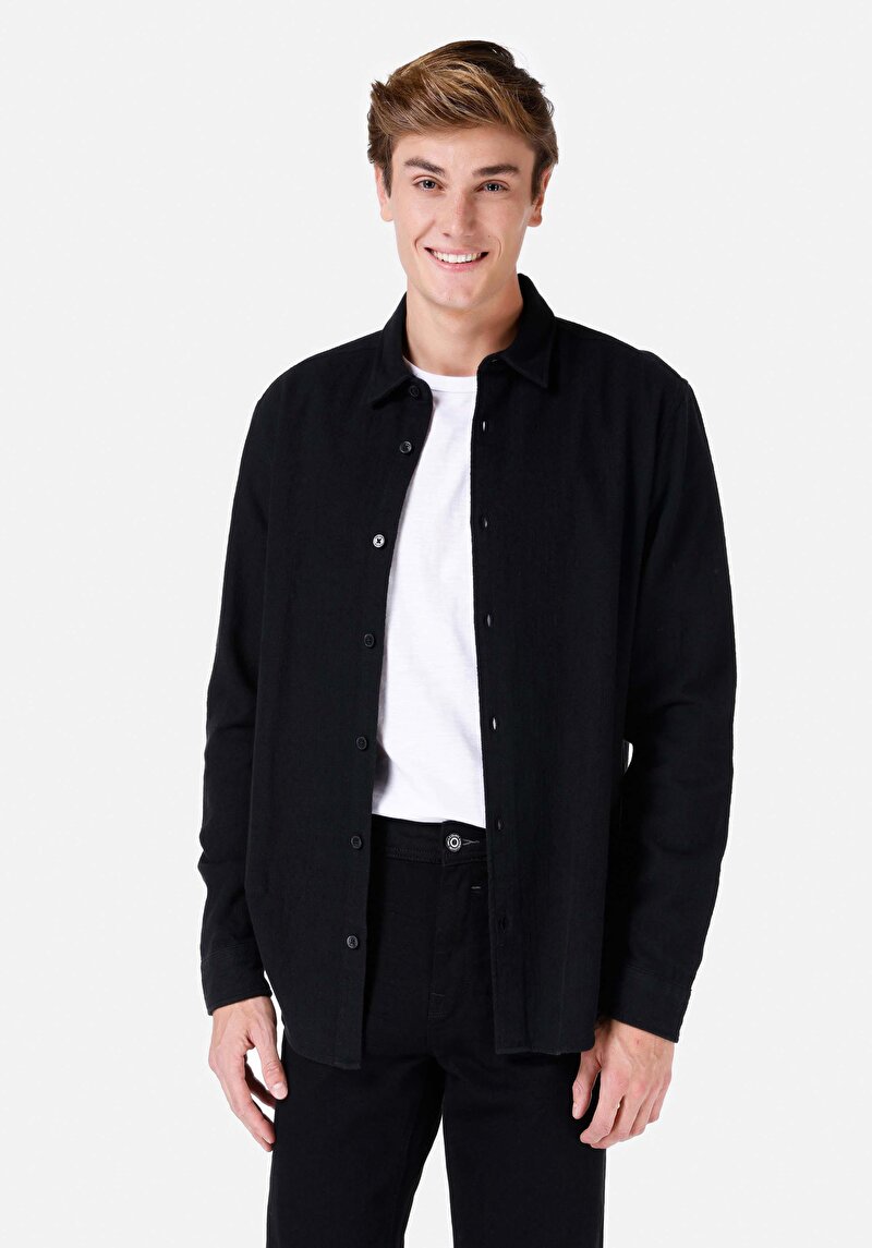 Imagine a Cămașă Cu Gât Drept Cămașă Neagră Cu Mânecă Lungă Pentru Bărbați