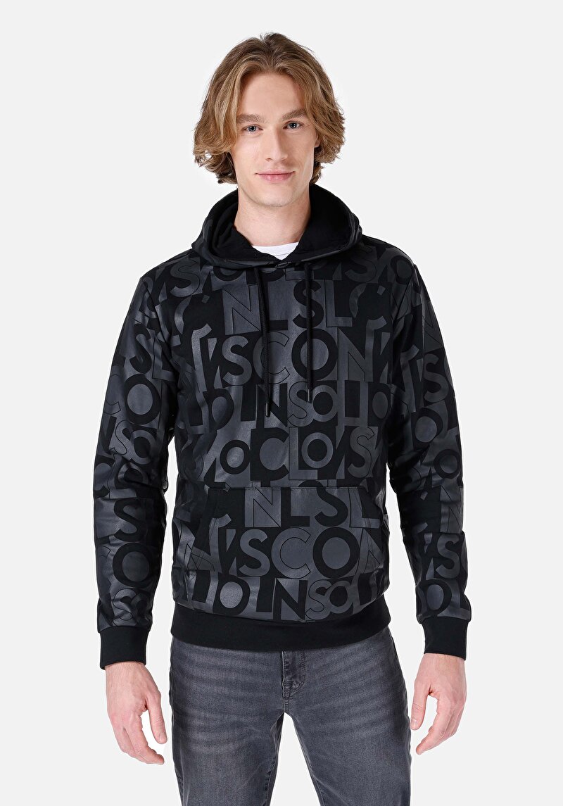 Imagine a Hanorac Negru Pentru Bărbați Regular Fit