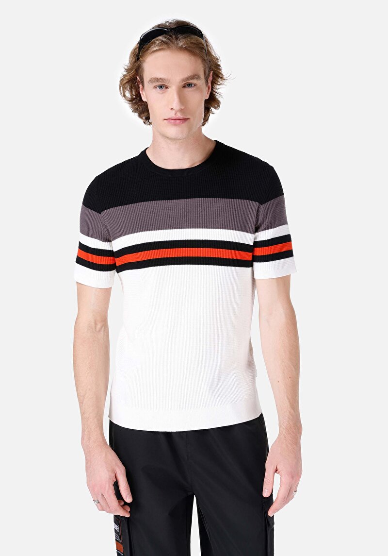 Imagine a Pulover Alb Pentru Bărbați Regular Fit Round Neck Jacquard