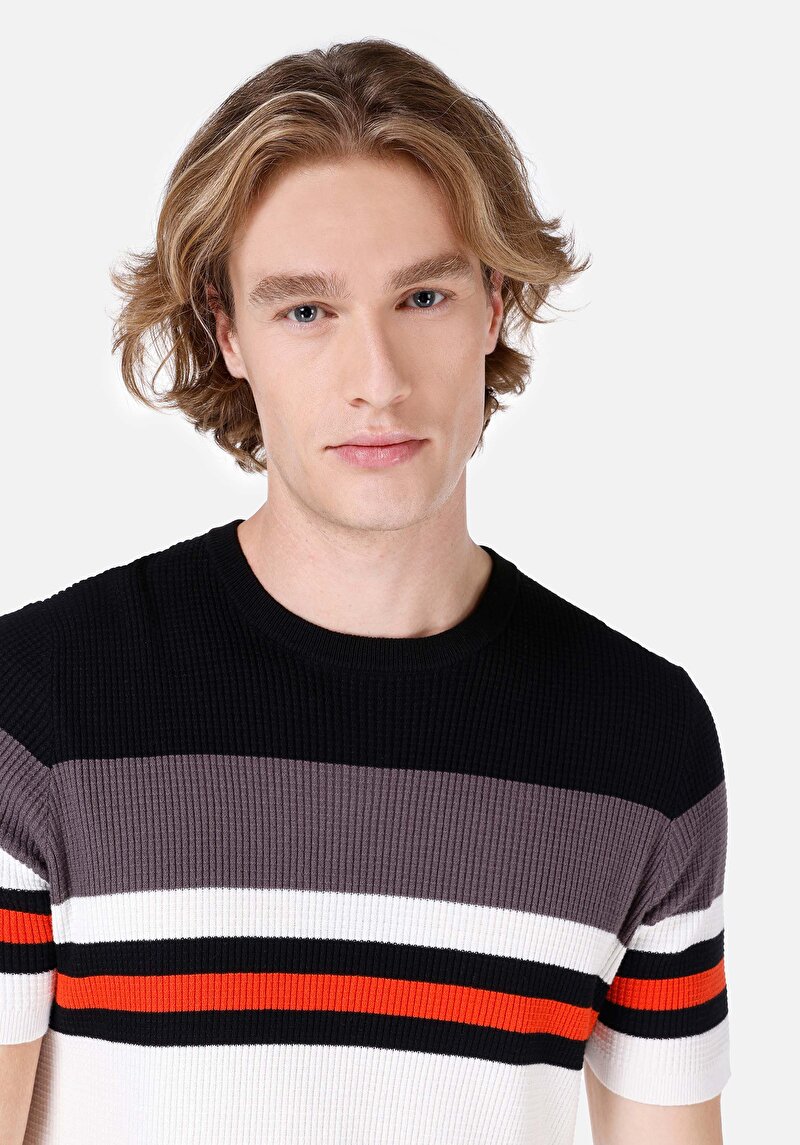 Afișați detalii pentru Pulover Alb Pentru Bărbați Regular Fit Round Neck Jacquard