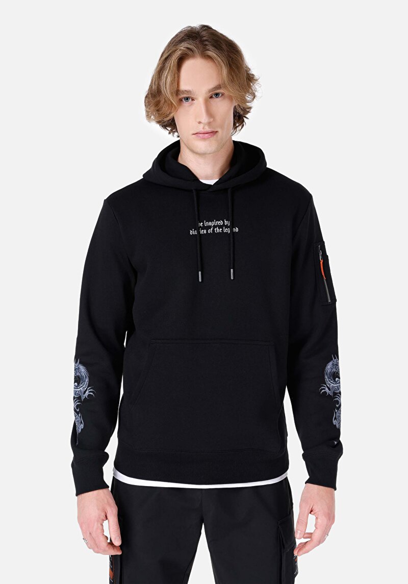 Imagine a Hanorac Negru Pentru Bărbați Regular Fit