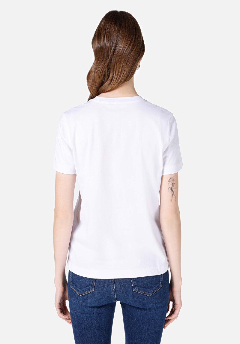 Afișați detalii pentru Regular Fit Round Neck Tricou Alb Cu Mânecă Scurtă Pentru Femei