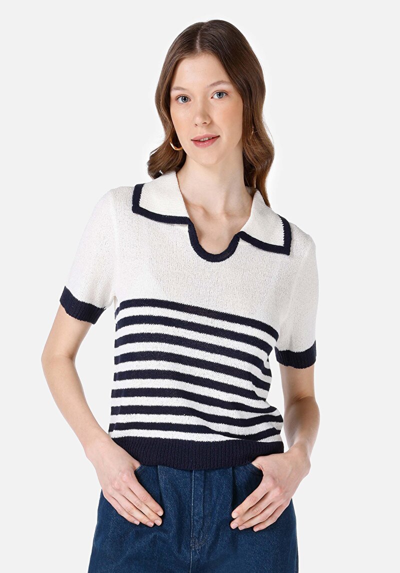 Imagine a Pulover Cu Mâneci Scurte De Dama Albastru Marin Regular Fit Cl1068106