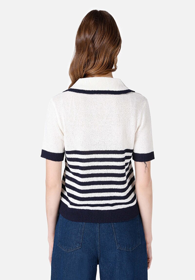 Imagine a Pulover Cu Mâneci Scurte De Dama Albastru Marin Regular Fit Cl1068106