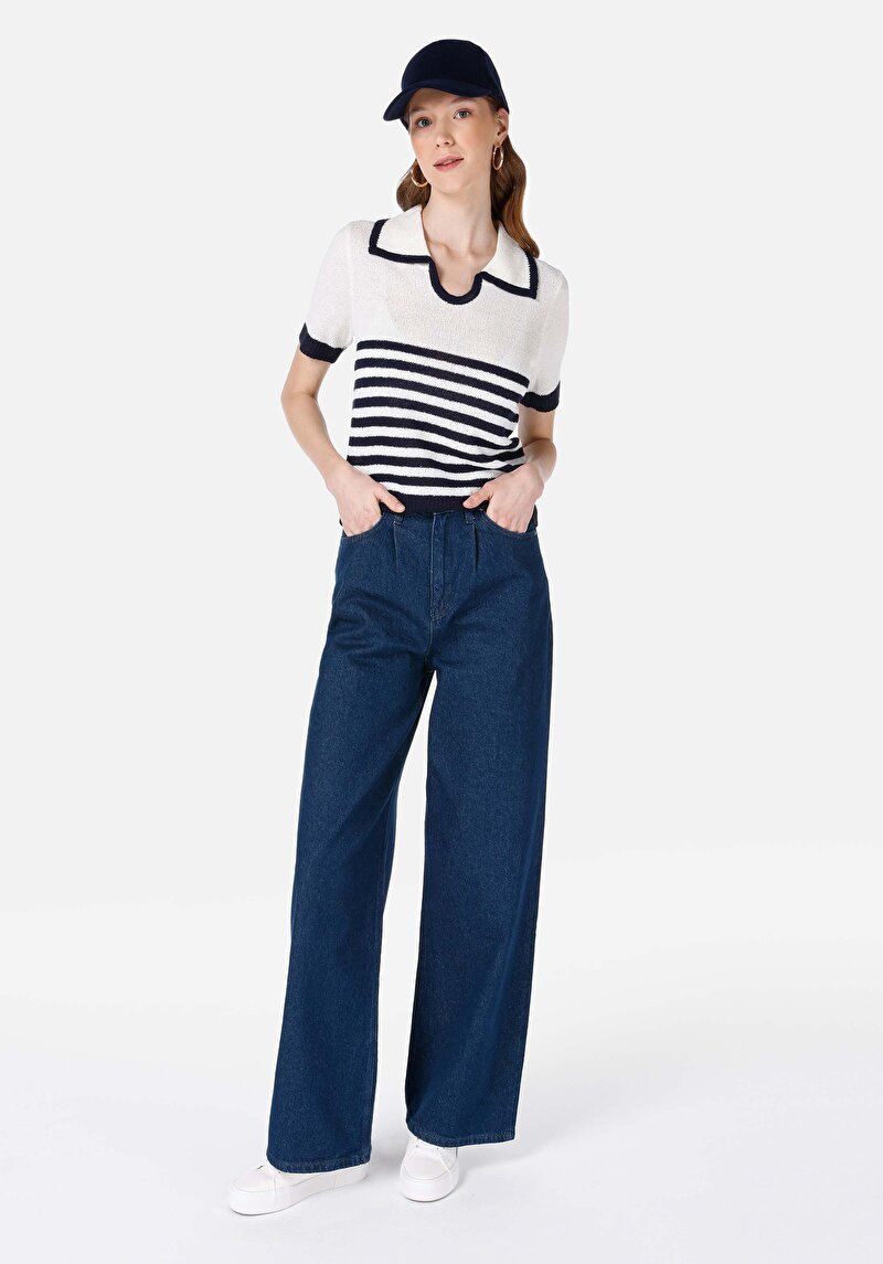 Afișați detalii pentru Pulover Cu Mâneci Scurte De Dama Albastru Marin Regular Fit  Cl1068106