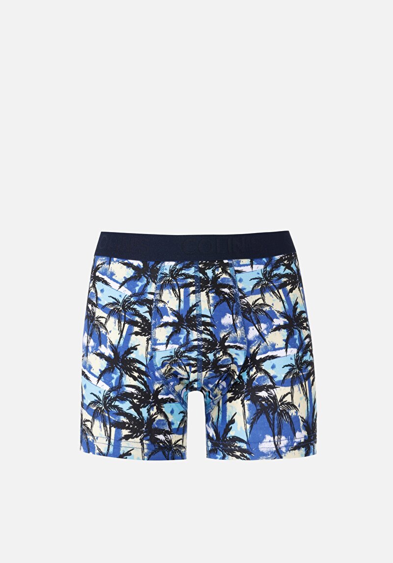 Imagine a Boxer Albastru Pentru Bărbați Cu İmprimeu Modern Fit