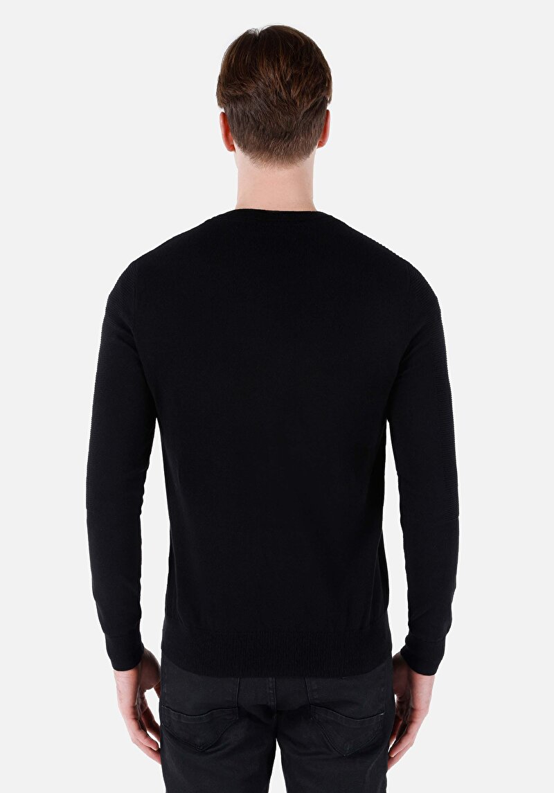 Afișați detalii pentru Pulover Negru Pentru Bărbați Regular Fit Round Neck Jacquard