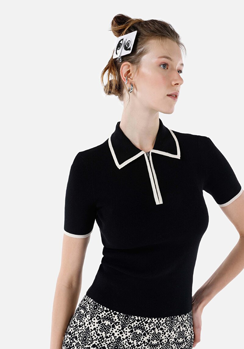 Afișați detalii pentru Pulover Negru Pentru Femei Slim Fit