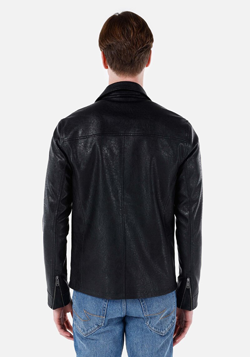 Imagine a Palton Negru Pentru Bărbați Slim Fit Pu