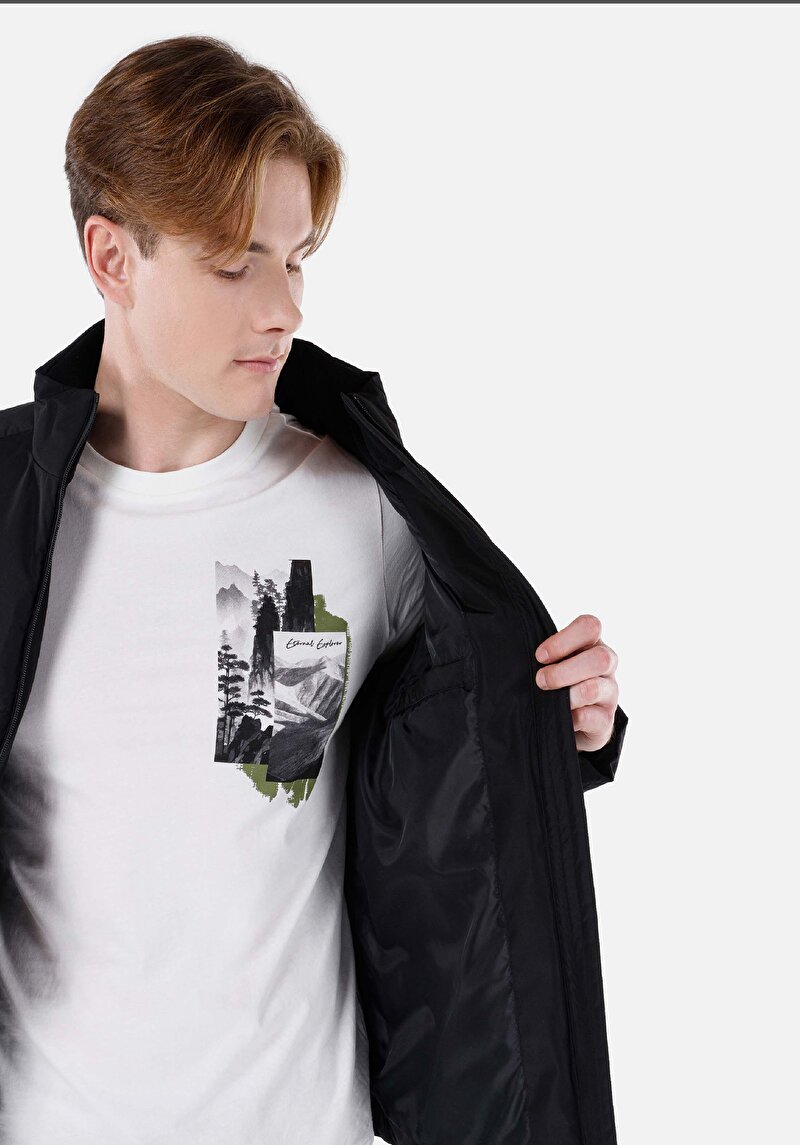 Afișați detalii pentru Palton Negru Pentru Bărbați Slim Fit