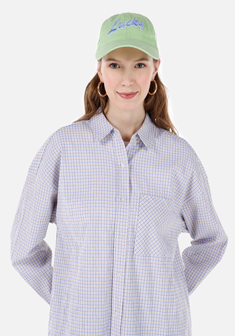 Imagine a Cămașă Cu Croială Relaxată Cămașă În Carouri Cămașă Albastră Cu Mânecă Lungă Pentru Femei