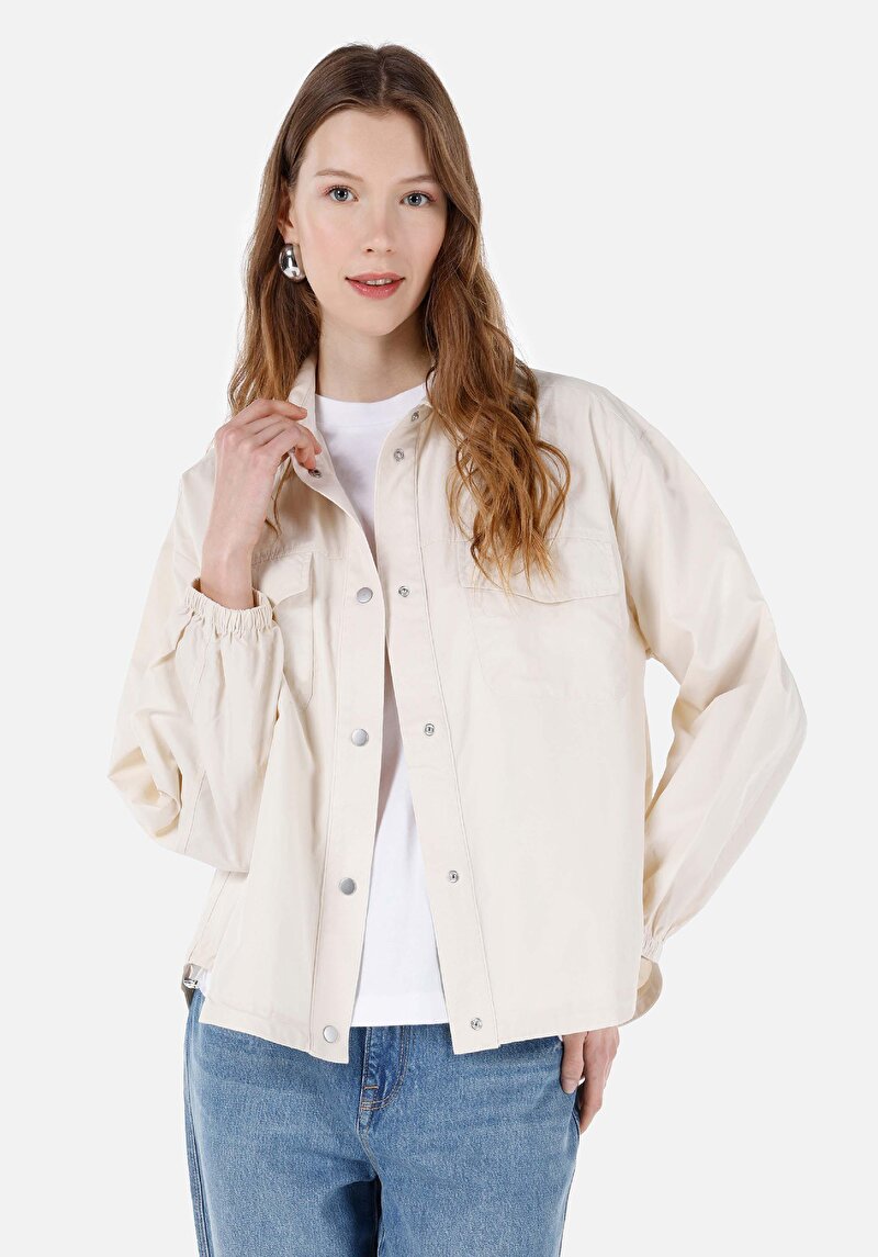 Imagine a Cămașă Cu Gât Drept Cămașă Cu Mânecă Lungă Ecru Pentru Femei