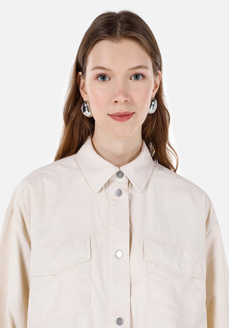 Imagine a Cămașă Cu Gât Drept Cămașă Cu Mânecă Lungă Ecru Pentru Femei