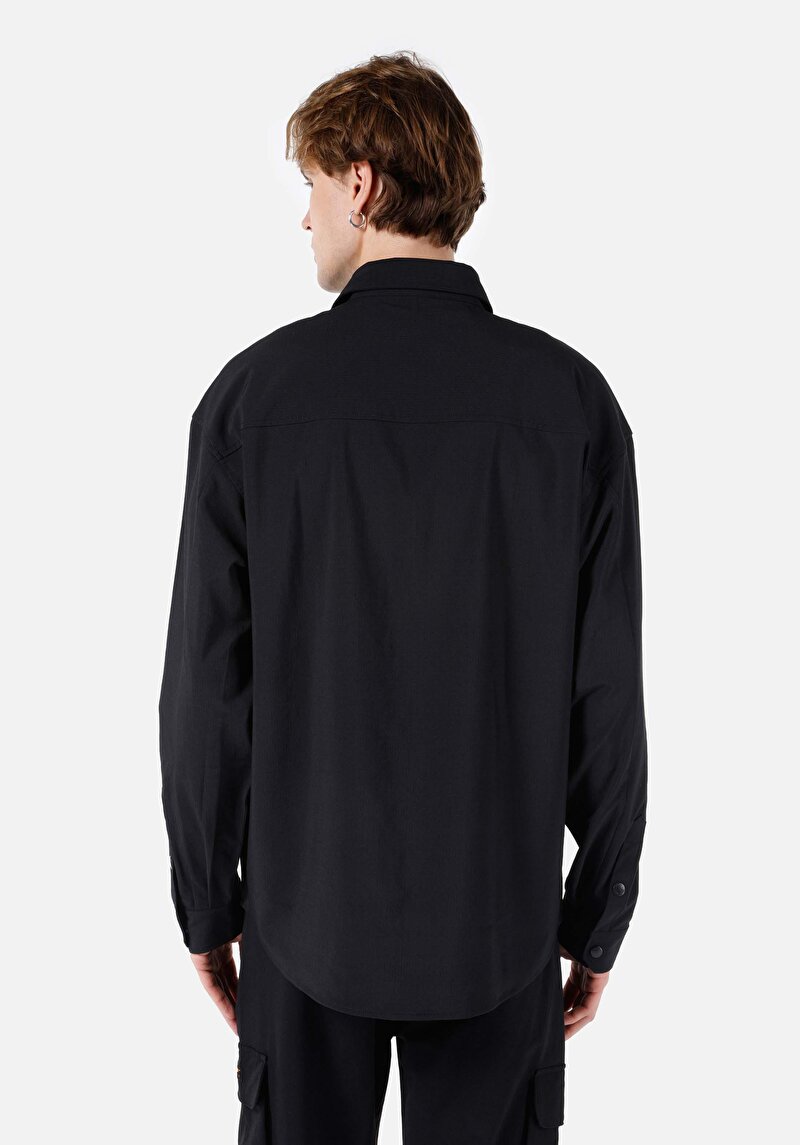 Afișați detalii pentru Cămașă Comfort Fit Neck Drept Bărbați Negru Cămașă Cu Mânecă Lungă