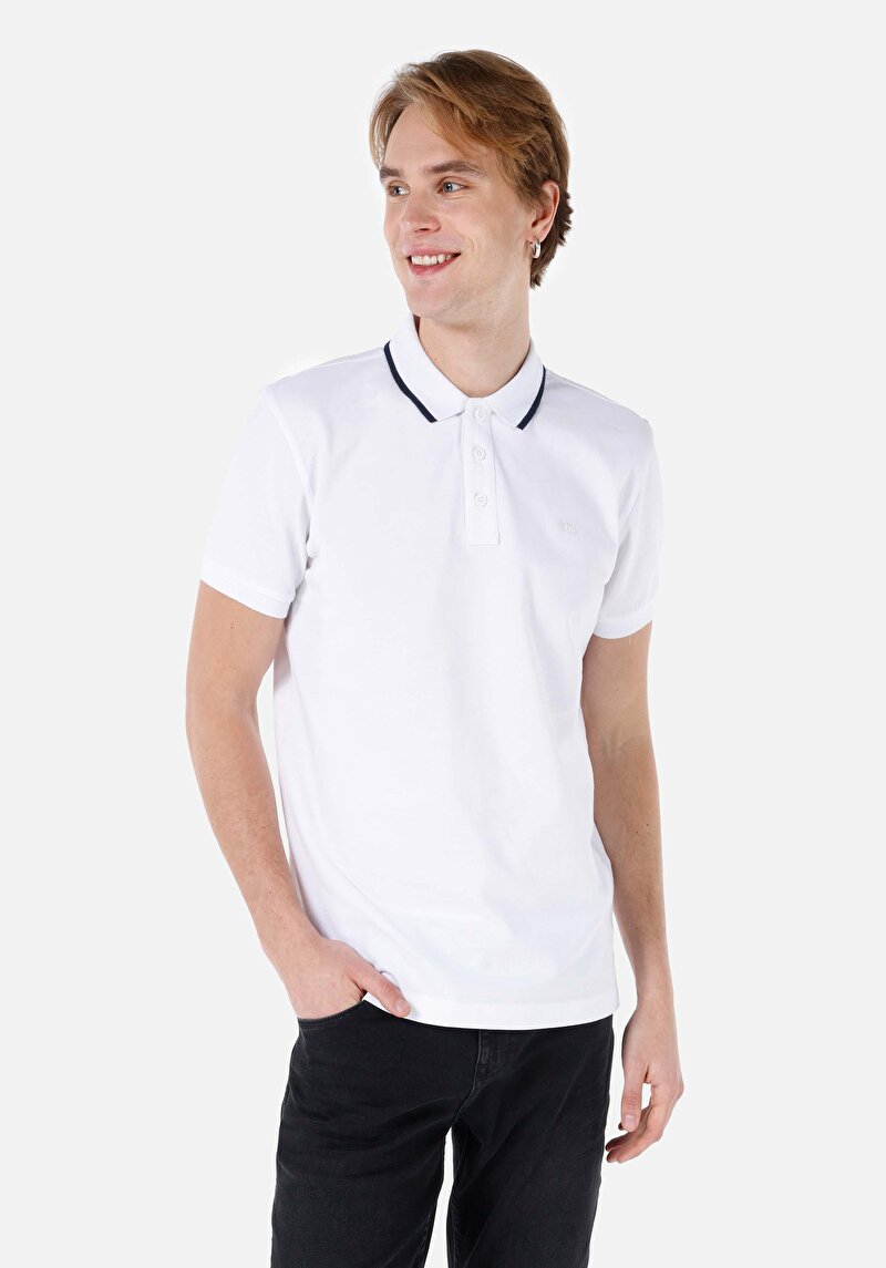 Imagine a Regular Fit Polo Neck Drept Bărbați Alb Tricou Cu Mânecă Scurtă