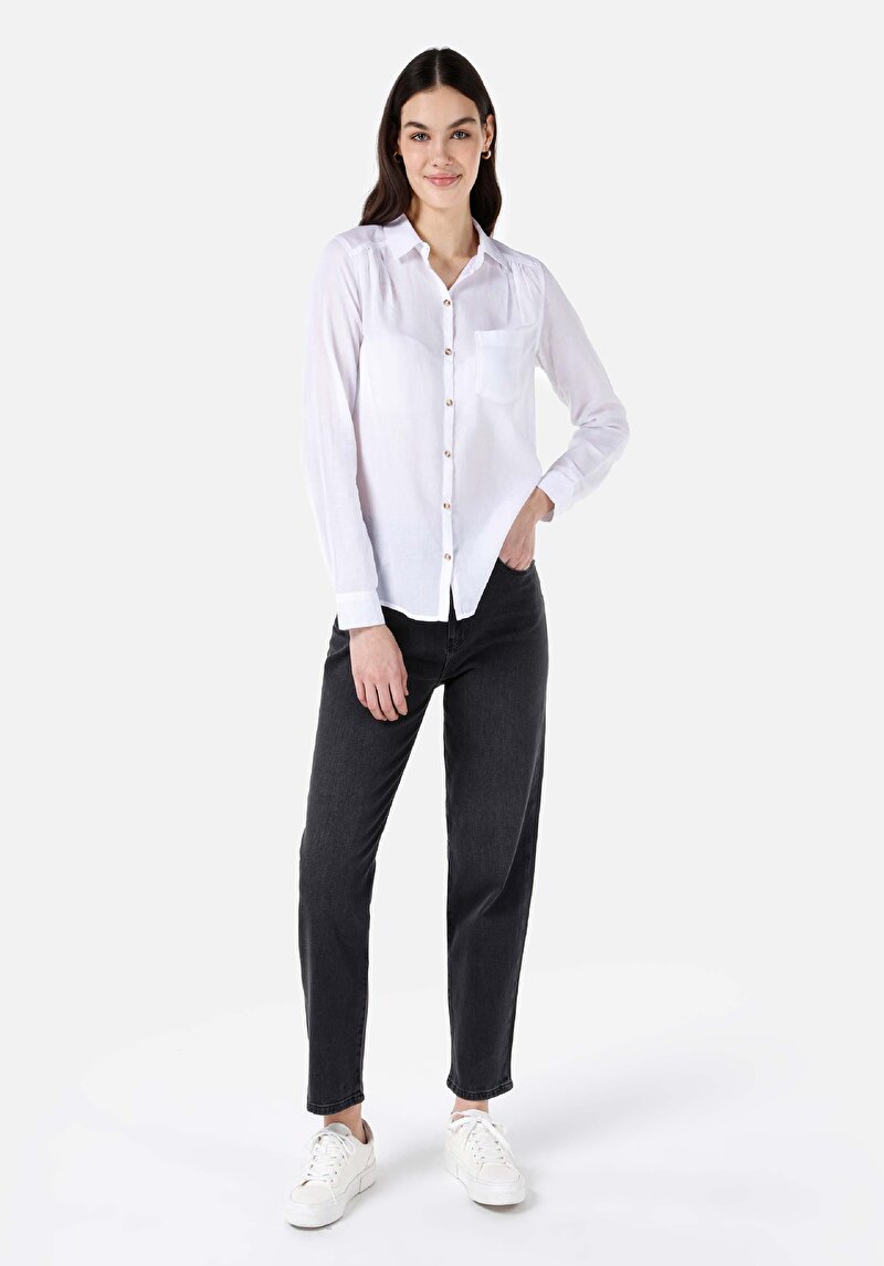 Afișați detalii pentru Regular Fit Cămașă Decolteu Drept Cămașă Albă Cu Mânecă Lungă Pentru Femei