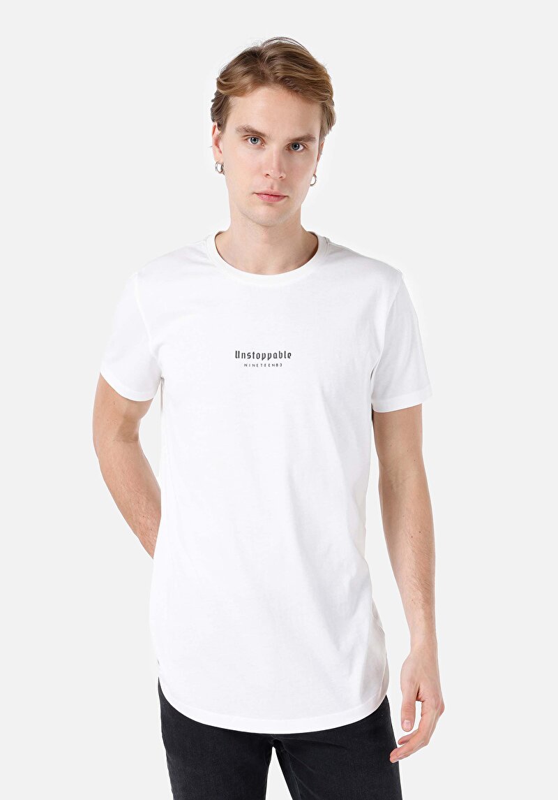 Imagine a Long Fit Round Neck Drept Bărbați Alb Tricou Cu Mânecă Scurtă
