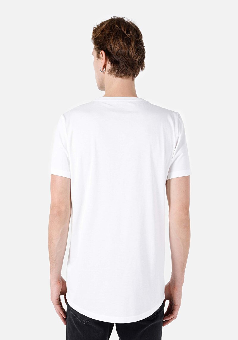 Afișați detalii pentru Long Fit Round Neck Drept Bărbați Alb Tricou Cu Mânecă Scurtă