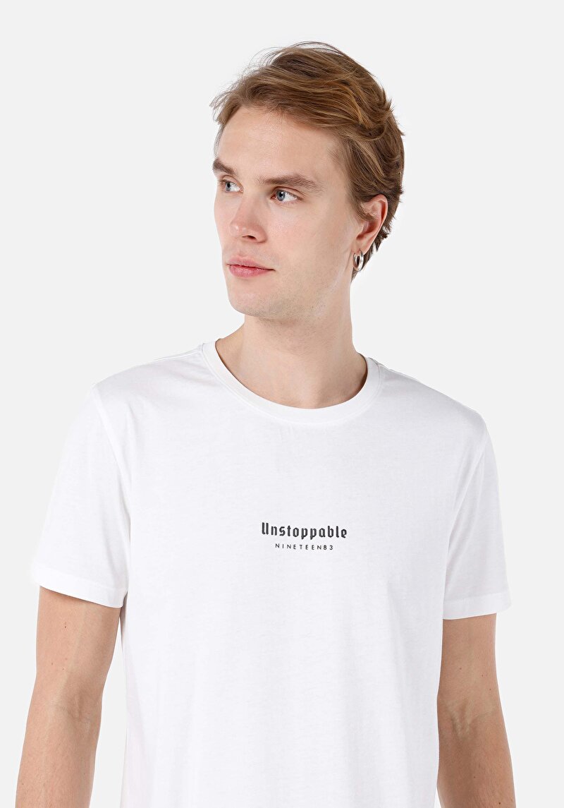 Afișați detalii pentru Long Fit Round Neck Drept Bărbați Alb Tricou Cu Mânecă Scurtă