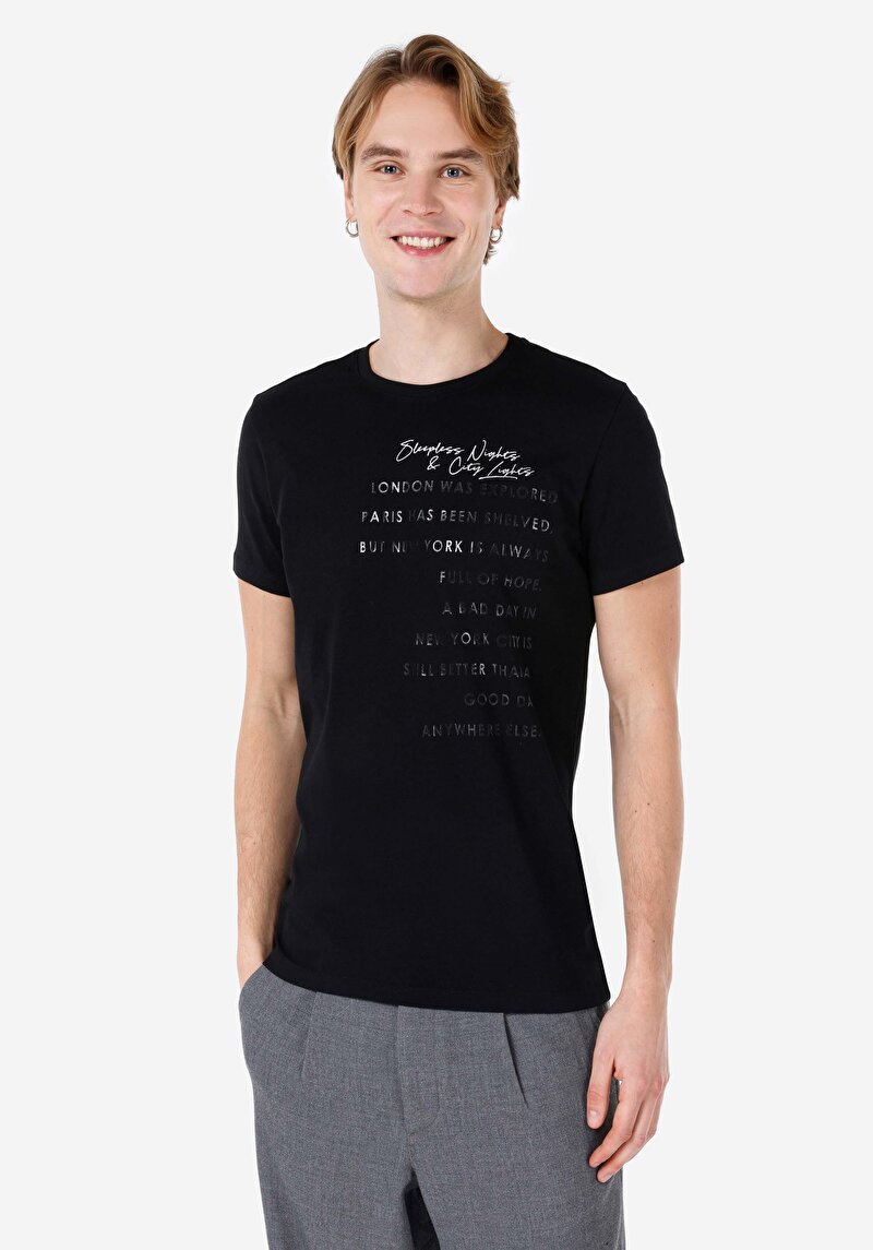 Imagine a Tricou Cu Maneca Scurta De Barbati Negru Slim Fit  Cl1067043