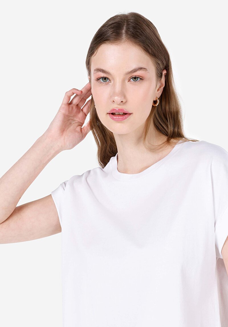 Afișați detalii pentru Regular Fit Round Neck Drept Tricou Alb Cu Mânecă Scurtă Pentru Femei