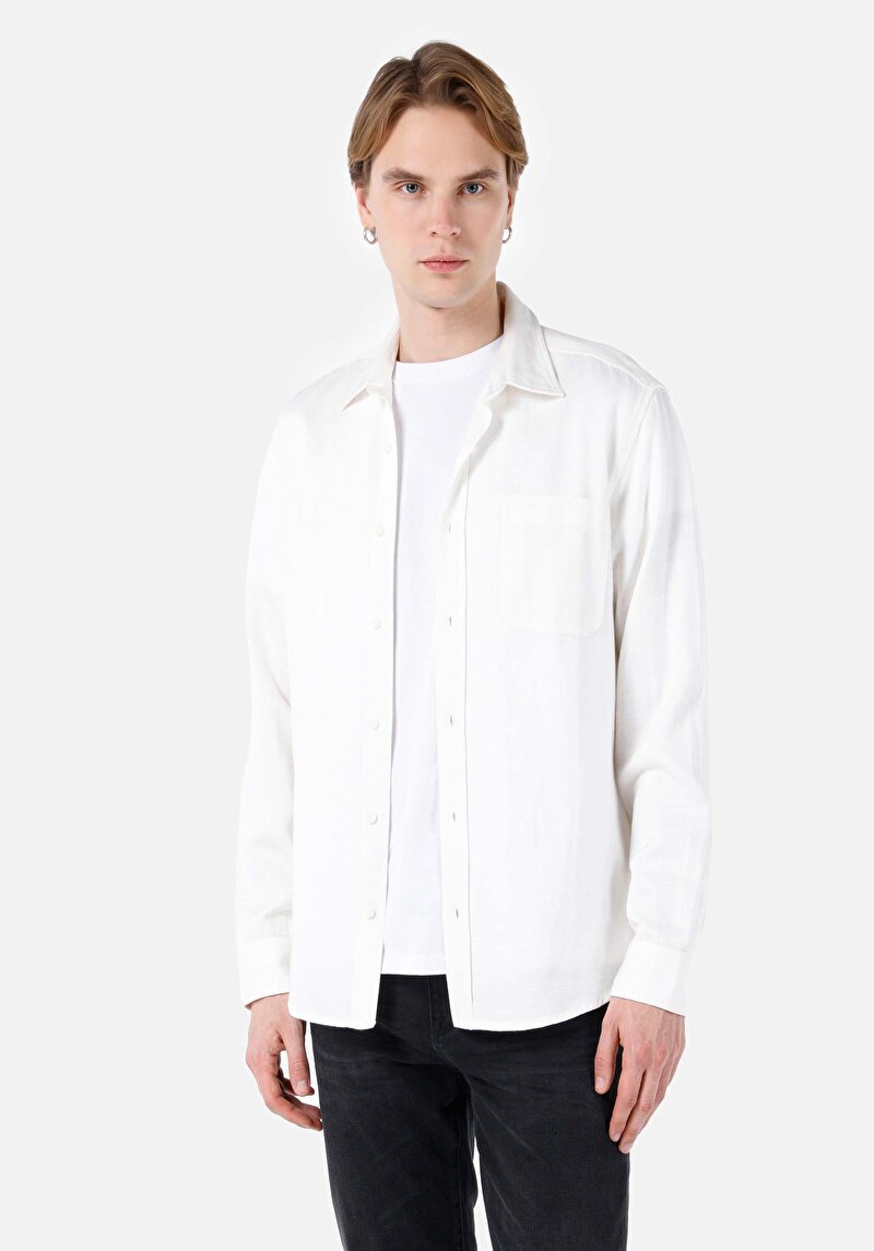 Imagine a Camasa Cu Maneca Lunga De Barbati Alb Regular Fit  Cl1066931