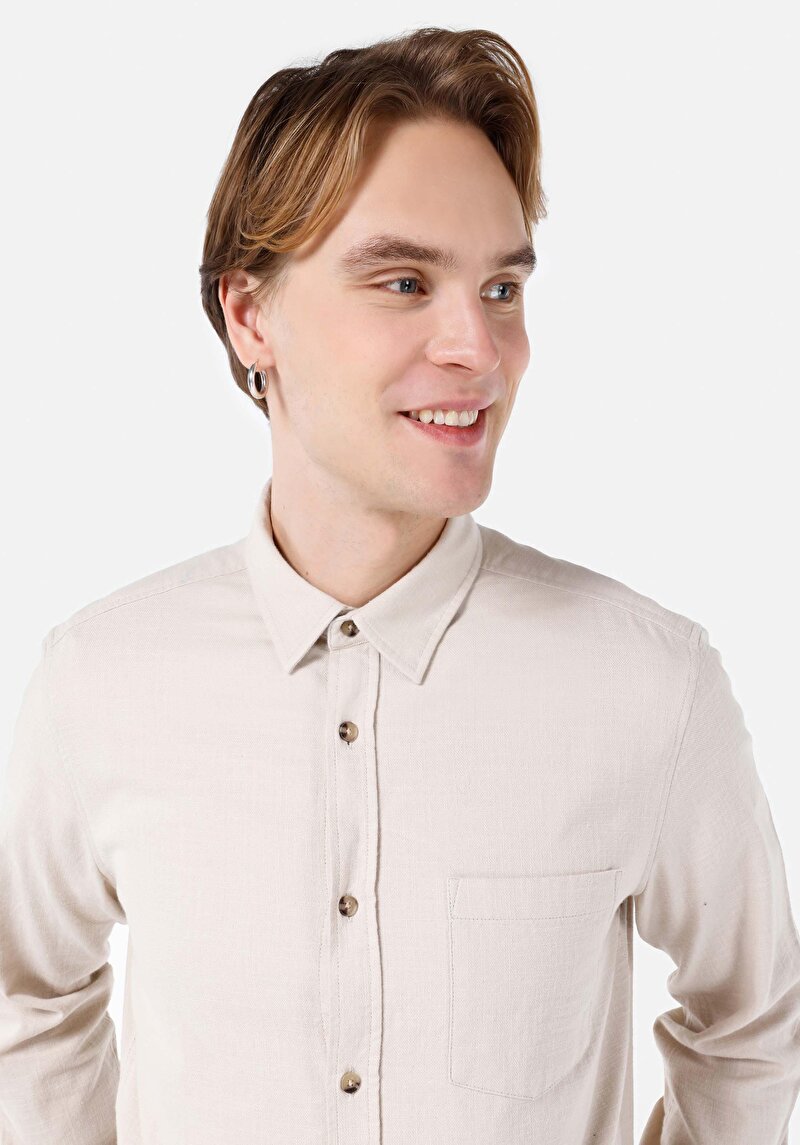 Afișați detalii pentru Cămașă Cu Decolteu Drept Cămașă Cu Mânecă Lungă Bej Pentru Bărbați