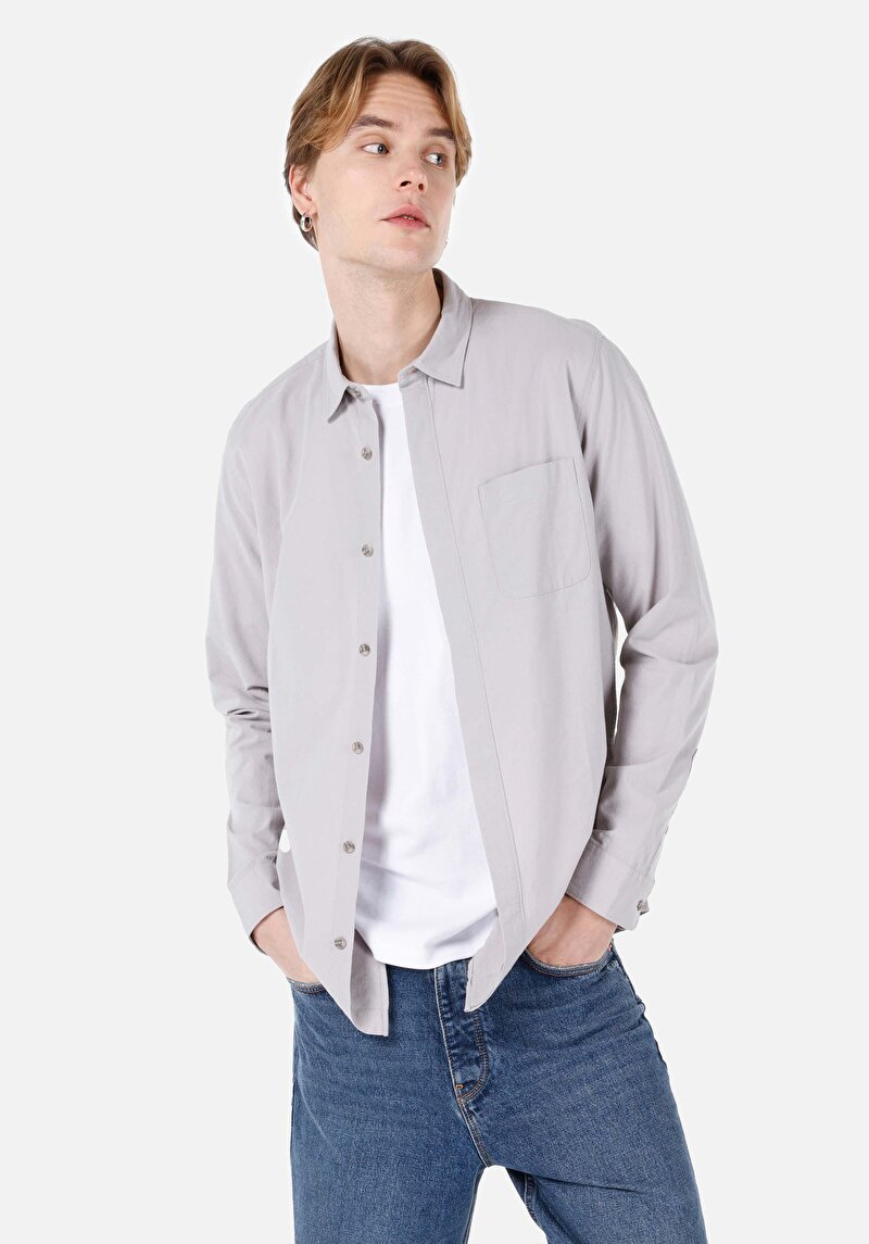 Imagine a Cămașă Regular Fit Cămașă Dreaptă Bărbați Gri Cămașă Cu Manșon Lung
