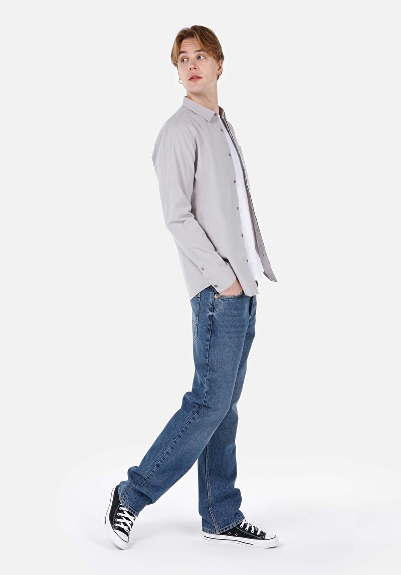 Afișați detalii pentru Cămașă Regular Fit Cămașă Dreaptă Bărbați Gri Cămașă Cu Manșon Lung