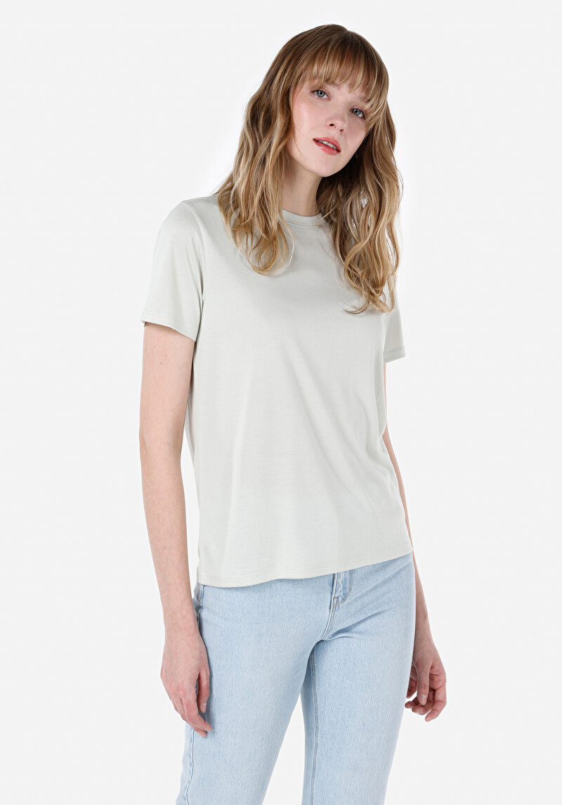 Imagine a Regular Fit Round Neck Drept Tricou Cu Mânecă Scurtă Verde Pentru Femei