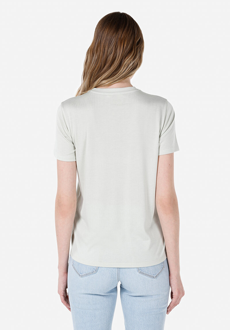 Imagine a Regular Fit Round Neck Drept Tricou Cu Mânecă Scurtă Verde Pentru Femei