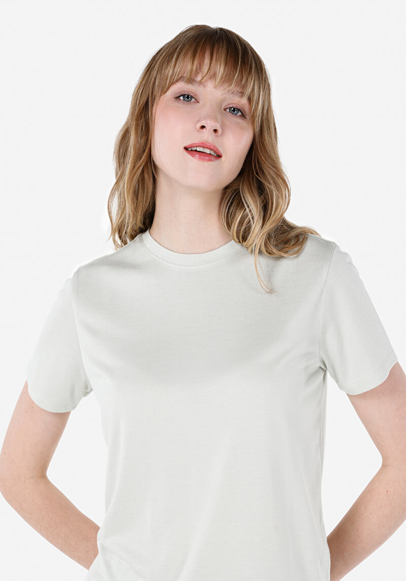 Imagine a Regular Fit Round Neck Drept Tricou Cu Mânecă Scurtă Verde Pentru Femei