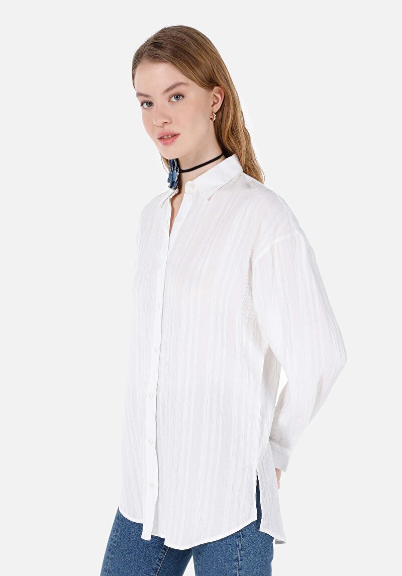 Imagine a Cămașă Modernă Cu Gât Drept Cămașă Albă Cu Mânecă Lungă Pentru Femei