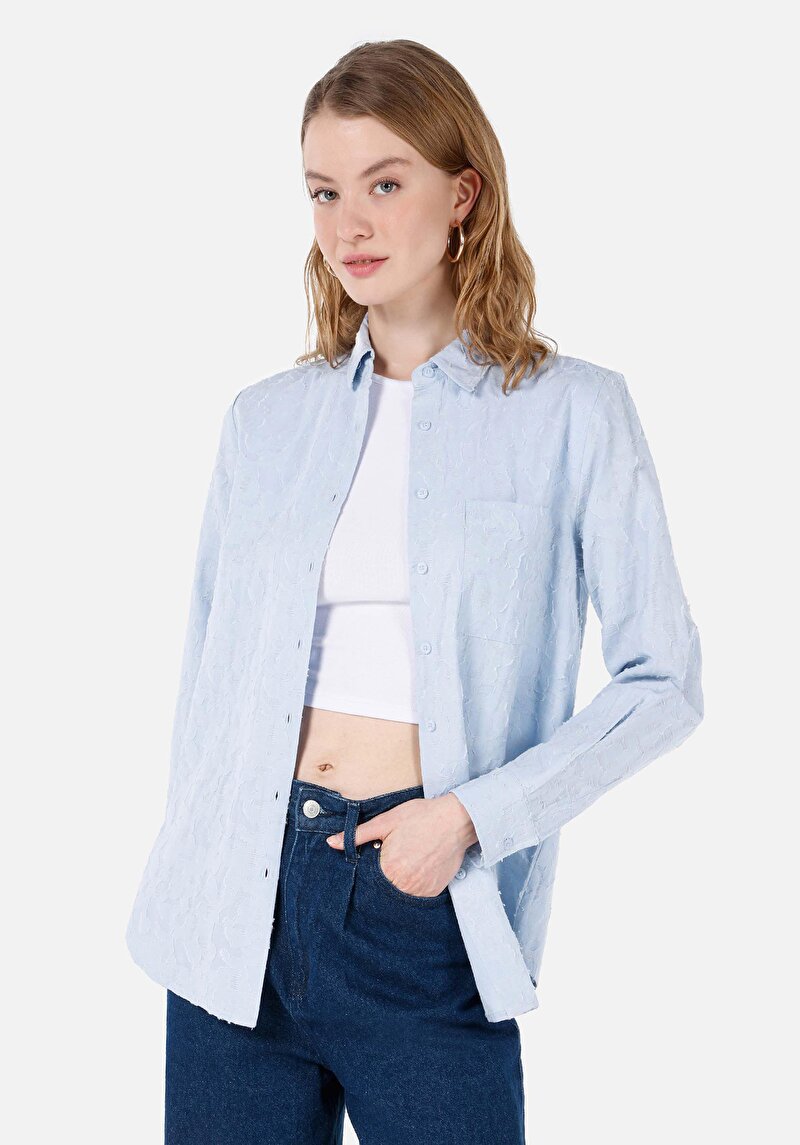 Imagine a Regular Fit Cămașă Imprimat Cămașă Albastră Cu Mânecă Lungă Pentru Femei